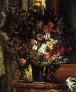 Eugene Delacroix A Vase of Flowers on a Console oil painting